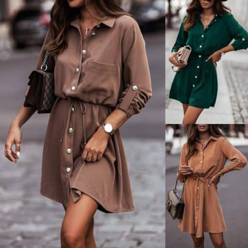 Women’s Casual Long Sleeve Turn-down Collar Button DressDressesmainimage5Autumn-Dress-Women-Casual-Long-Sleeve-Turn-down-Collar-Button-Lace-up-Shirt-Dress-Brown-Ladies