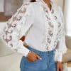 Sexy White Lace BlouseTopsmainimage5Simplee-Elegant-puff-sleeves-white-office-women-shirt-summer-Sexy-buttons-hollow-out-autumn-blouse-Patchwork