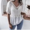 Women’s Leisure Embroidered Lace BlousesTopsvariantimage02021-New-Women-s-Summer-Leisure-Embroidered-Ruffle-Short-Sleeve-V-Neck-Crochet-Hollow-Lace-Tops