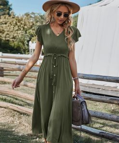 Summer Fashion Solid Long DressDressesvariantimage0ATUENDO-Summer-Fashion-Solid-Green-Silk-Dress-for-Women-Vintage-Satin-Soft-Maxi-Party-Robe-Casual
