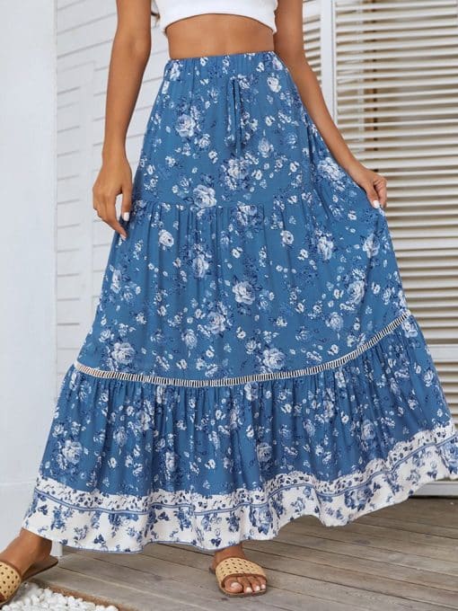Bohemian Floral Print A-Line Maxi Long Skirt – Miggon