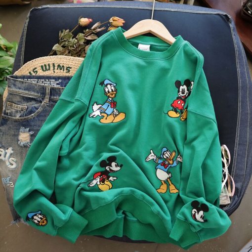 Embroidery Mickey Mouse Donald Duck Pullover SweatshirtsTopsvariantimage0Early-Spring-And-Autumn-New-Sweater-Women-s-Age-Reduction-Striped-Embroidery-Mickey-Mouse-Donald-Duck