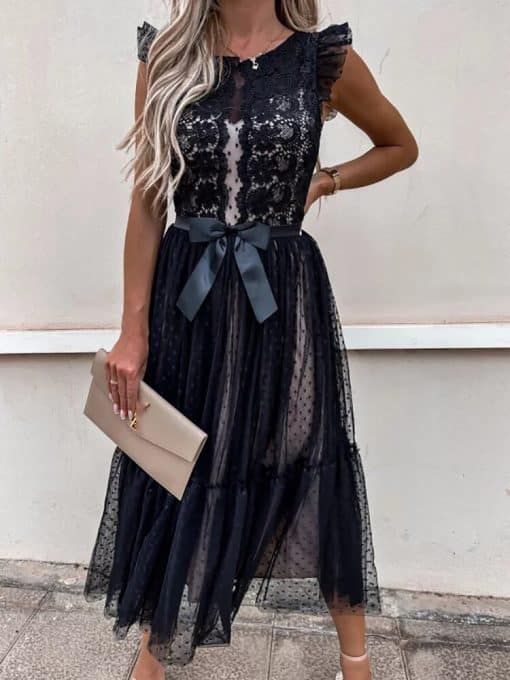 Elegant Lace Stitching Midi Long DressDressesvariantimage0Elegant-Lace-Stitching-Midi-Dress-Woman-Summer-Fashion-Solid-White-Mesh-Party-Dresses-For-Women-2022