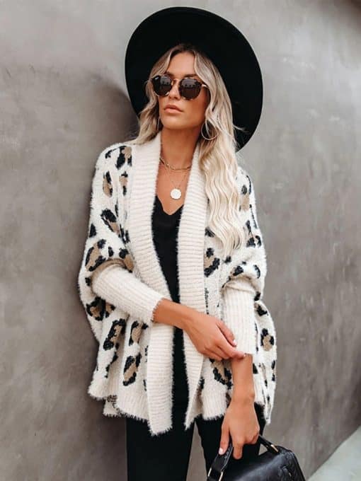 Women’s Leopard Print Long Cardigan Sweaters – Miggon