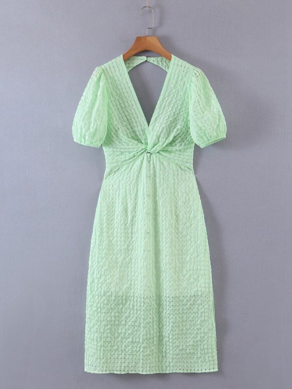 New Vintage Style Green Plaid Midi Dress – Miggon