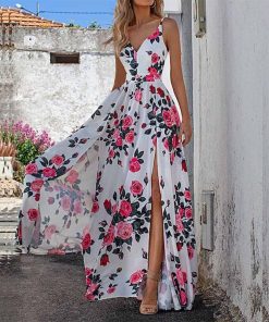 Women’s Elegant Chic Slit Maxi DressDressesvariantimage0Women-Elegant-Chic-Slit-Beach-Maxi-Dress-Summer-Sexy-V-Neck-Floral-Print-Sling-Dress-Fashion