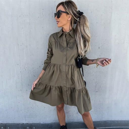 Women’s Casual Ruffle Shirt DressDressesvariantimage12021-Autumn-Ruffles-Shirt-Dress-Women-Casual-Long-Sleeve-Lapel-Single-Breasted-A-line-Office-Ladies