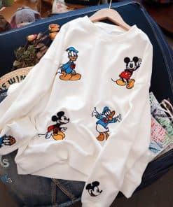 Embroidery Mickey Mouse Donald Duck Pullover SweatshirtsTopsvariantimage1Early-Spring-And-Autumn-New-Sweater-Women-s-Age-Reduction-Striped-Embroidery-Mickey-Mouse-Donald-Duck