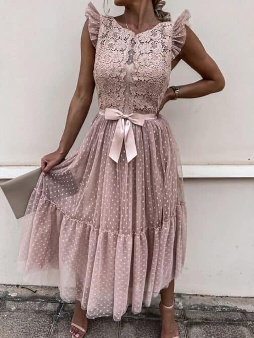 Elegant Lace Stitching Midi Long DressDressesvariantimage1Elegant-Lace-Stitching-Midi-Dress-Woman-Summer-Fashion-Solid-White-Mesh-Party-Dresses-For-Women-2022