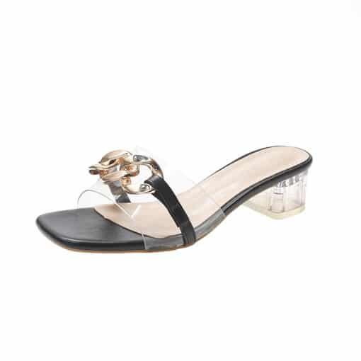 Summer Square Heel Gold Chain Peep Toe SlippersSandalsvariantimage1New-Summer-Women-Sexy-Luxury-High-Heeled-Sandals-Black-Crystal-Elegant-Design-Slippers-Transparent-Shoes-For