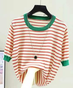 Women’s Short Sleeve ShirtsTopsvariantimage1Shintimes-Striped-Tee-Shirt-Femme-Tops-Summer-T-Shirt-Women-Thin-Ice-Silk-Knitted-T-Shirts