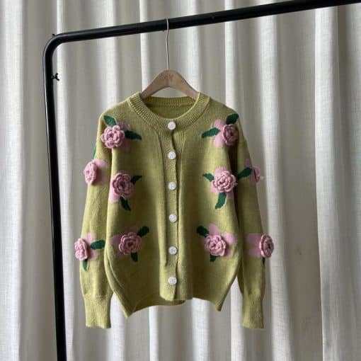 Sweet 3d Floral Print Cardigan SweatersTopsvariantimage1Sweet-Harajuku-3d-Flowers-Cardigans-For-Women-Spring-Autumn-Long-Sleeve-O-Neck-Vintage-Sweater-Ladies