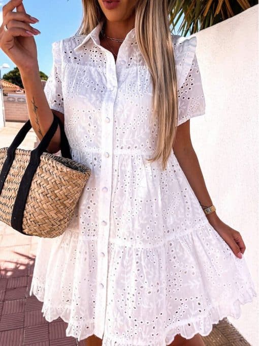 Women’s Chic Embroidery Hollow Out Lace White DressDressesvariantimage1Women-Chic-Embroidery-Hollow-Out-Party-Dress-Summer-Elegant-V-Neck-Short-Sleeve-A-Line-Dresses