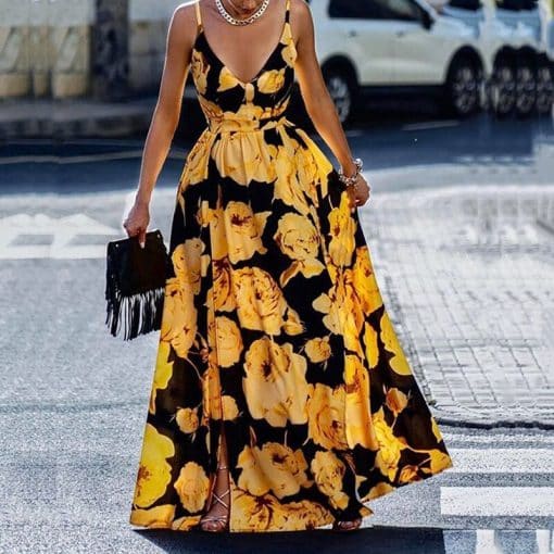 Women’s Elegant Chic Slit Maxi DressDressesvariantimage1Women-Elegant-Chic-Slit-Beach-Maxi-Dress-Summer-Sexy-V-Neck-Floral-Print-Sling-Dress-Fashion