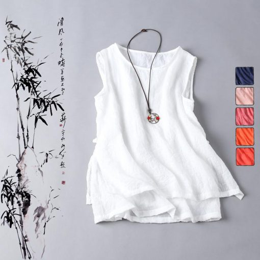 Korean Style Sleeveless Cotton Tank TopsTopsvariantimage22020-Summer-New-Arts-Style-Women-sleeveless-Tank-Tops-cotton-linen-Casual-White-Top-Femme-Vintage