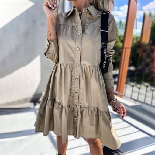 Women’s Casual Ruffle Shirt DressDressesvariantimage22021-Autumn-Ruffles-Shirt-Dress-Women-Casual-Long-Sleeve-Lapel-Single-Breasted-A-line-Office-Ladies