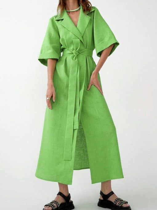 Cotton Linen Long Wrap Summer Dress – Miggon