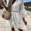 Women’s Chic Embroidery Hollow Out Lace White DressDressesvariantimage3Women-Chic-Embroidery-Hollow-Out-Party-Dress-Summer-Elegant-V-Neck-Short-Sleeve-A-Line-Dresses
