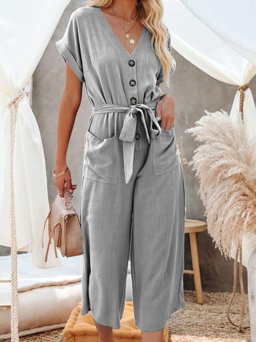 Women’s Summer Casual Fashion V Neck Rompers JumpsuitsSwimwearsvariantimage4Loose-Jumpsuit-for-Women-Summer-Casual-Beach-Style-Fashion-V-Neck-Rompers-Short-Sleece-Belted-Mid