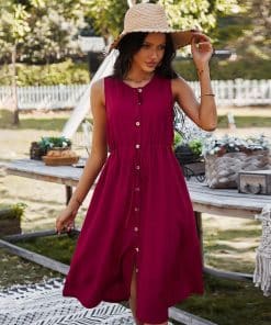 Solid Color Casual Sleeveless Lace Up Long DressDressesvariantimage4Women-Dress-2021-Spring-Summer-Shirt-Dress-Solid-Color-Casual-Sleeveless-Lace-Up-Long-Dress-Woman