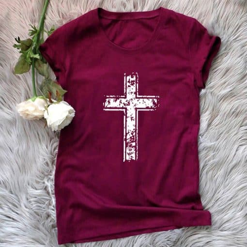 Women’s Plus Size Simple Cross Cotton T-Shirt – Miggon