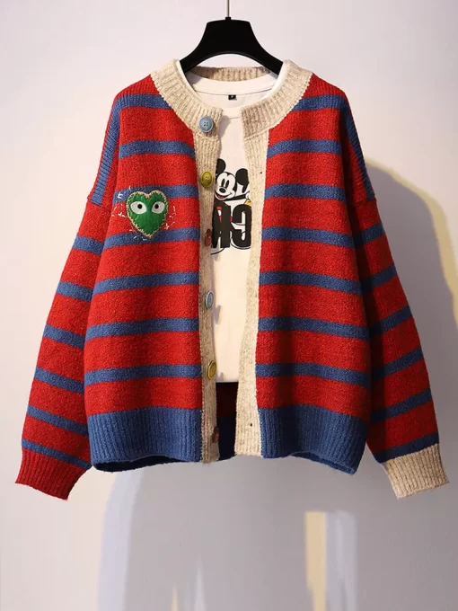 Women’s Knitted Cardigan SweatersTopsYuooMuoo-Chic-Knitted-Cardigan-Sweater-Women-Stripes-Knitwear-Coat-O-Neck-Candy-Buttons-Long-Sleeve-Casual.jpg_