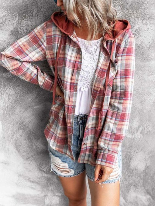 Women’s Hooded Button Up Plaid ShirtsTopsmainimage02022-Autumn-Plaid-Shirt-Women-Hooded-Button-Up-Shirt-Female-Ladies-Loose-Checkered-Shirt-For-Women