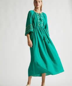Green Bohemian Printed Lace Up High Waist Long DressDressesmainimage0Green-Bohemian-Printed-Lace-Up-High-Waist-Fit-and-Flare-Pareo-Dress-Plus-Size-Women-Summer