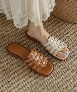 New Fashion Summer Women’s SlippersSandalsmainimage0New-Summer-Women-Slippers-Square-Toe-Braided-Flat-Bottom-Females-Sandals-Fashion-Leisure-Solid-Breathable-Non