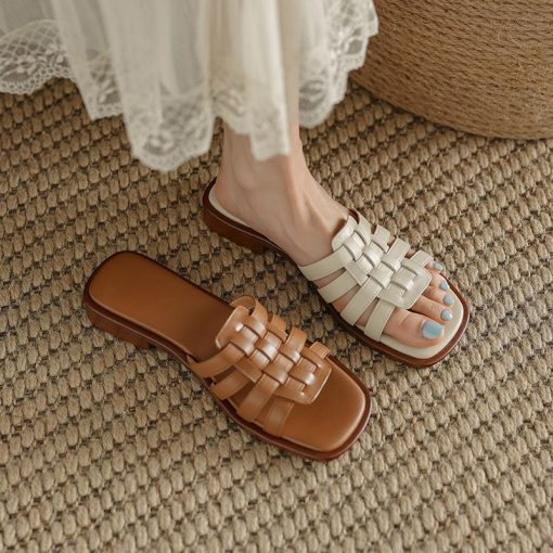 New Fashion Summer Women’s SlippersSandalsmainimage0New-Summer-Women-Slippers-Square-Toe-Braided-Flat-Bottom-Females-Sandals-Fashion-Leisure-Solid-Breathable-Non
