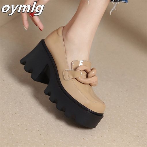 Women’s High Thick Heel ShoesFlatsmainimage0Spot-model-2022-early-spring-new-high-heeled-water-table-metal-decoration-solid-color-single-shoes