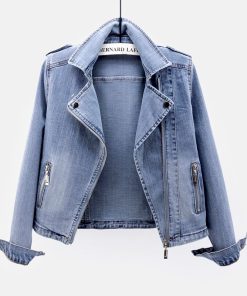 Women’s Stretched Denim JacketTopsmainimage0Stretch-Denim-Jacket-Womens-Short-Blazers-Coat-2021-Spring-Autumn-New-Slim-Suit-Collar-Long-Sleeve