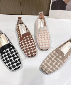 Women’s Houndstooth Knitted Slip On LoafersFlatsmainimage0Woman-Loafers-Houndstooth-Knitted-Slip-On-Shoes-Spring-Flat-Moccasins-Ladies-Wide-Fit-Zapatos-De-Mujer