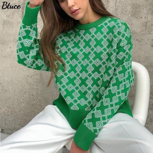 Women’s Checkered Print Knitted SweatersTopsmainimage0Women-Checkered-Print-Knitted-Sweater-Pullovers-Female-Casual-O-Neck-Tops-2021-Spring-Autumn-Fashion-Long