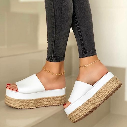 Women’s Wedge Bottom Casual Hemp Ropes Platform Flat Sandals – Miggon