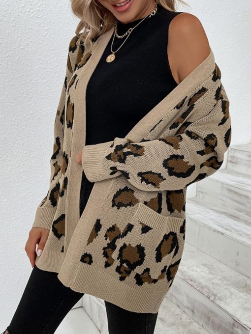 New Autumn Winter Leopard Print Cardigan SweaterTopsmainimage1New-Autumn-Winter-Leopard-Print-Cardigan-Sweater-Women-Oversize-Jacket-Loose-Green-Thick-Warm-Knitted-Cardigan