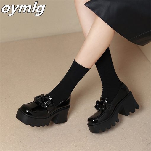 Women’s High Thick Heel ShoesFlatsmainimage1Spot-model-2022-early-spring-new-high-heeled-water-table-metal-decoration-solid-color-single-shoes