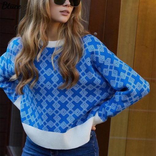 Women’s Checkered Print Knitted SweatersTopsmainimage1Women-Checkered-Print-Knitted-Sweater-Pullovers-Female-Casual-O-Neck-Tops-2021-Spring-Autumn-Fashion-Long