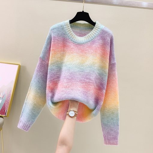 Women’s Multi-Color Fashion SweatersTopsmainimage2Knitwear-Sweater-Women-2020-New-Spring-Autumn-Knitted-Shirt-Long-Sleeve-Loose-Color-Pullover-Casual-O
