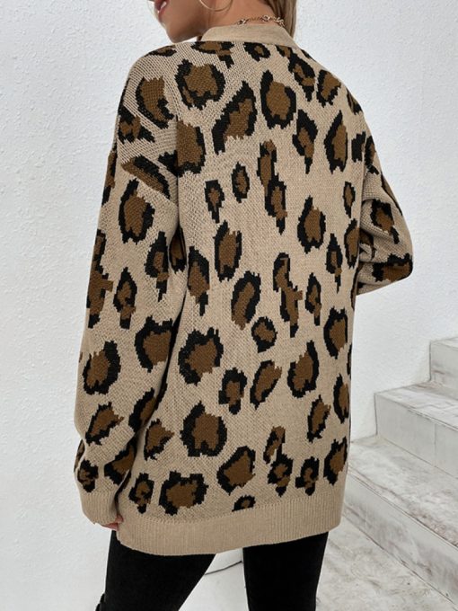 New Autumn Winter Leopard Print Cardigan SweaterTopsmainimage2New-Autumn-Winter-Leopard-Print-Cardigan-Sweater-Women-Oversize-Jacket-Loose-Green-Thick-Warm-Knitted-Cardigan
