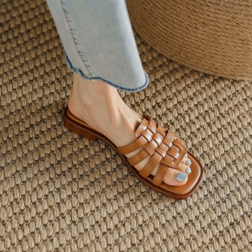 New Fashion Summer Women’s SlippersSandalsmainimage2New-Summer-Women-Slippers-Square-Toe-Braided-Flat-Bottom-Females-Sandals-Fashion-Leisure-Solid-Breathable-Non