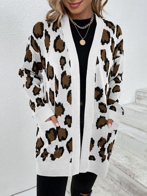 New Autumn Winter Leopard Print Cardigan SweaterTopsmainimage3New-Autumn-Winter-Leopard-Print-Cardigan-Sweater-Women-Oversize-Jacket-Loose-Green-Thick-Warm-Knitted-Cardigan