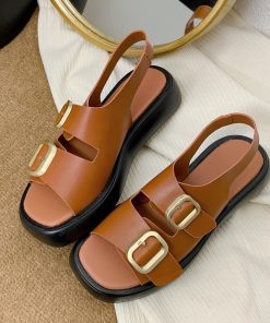 New Women’s Leather Fashion SandalsSandalsmainimage3Taoffen-2022-INS-New-Women-Real-Leather-Sandals-Woman-Buckle-Shoes-Fashion-Party-Daily-Female-Footwear