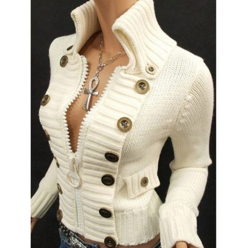 Women’s Button Design Knitted Cardigan SweatersTopsmainimage3Vintage-Sweater-Women-Button-Desigan-Long-Sleeve-Knitted-Cardigan-Jackets-2021-Autumn-Fashion-Knit-Turtleneck-Zipper