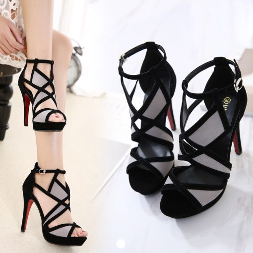 Women’s Fashion Flock Buckle SandalsSandalsmainimage42022-European-Station-Sandals-Flock-Buckle-Strap-Color-matching-Hollow-Thin-Heels-11CM-Women-Shoes