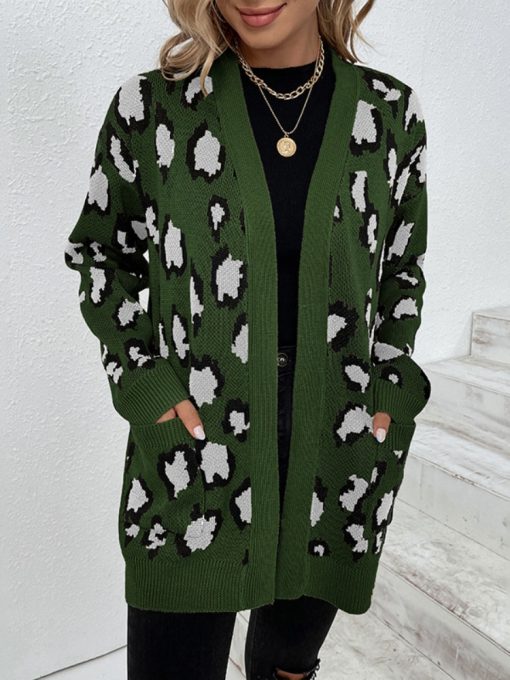 New Autumn Winter Leopard Print Cardigan SweaterTopsmainimage4New-Autumn-Winter-Leopard-Print-Cardigan-Sweater-Women-Oversize-Jacket-Loose-Green-Thick-Warm-Knitted-Cardigan