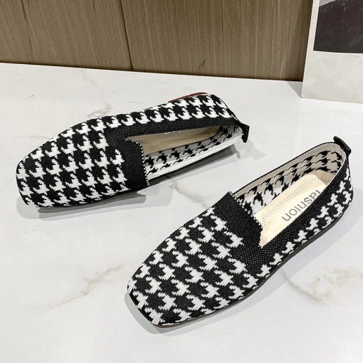 Women’s Houndstooth Knitted Slip On LoafersFlatsmainimage4Woman-Loafers-Houndstooth-Knitted-Slip-On-Shoes-Spring-Flat-Moccasins-Ladies-Wide-Fit-Zapatos-De-Mujer