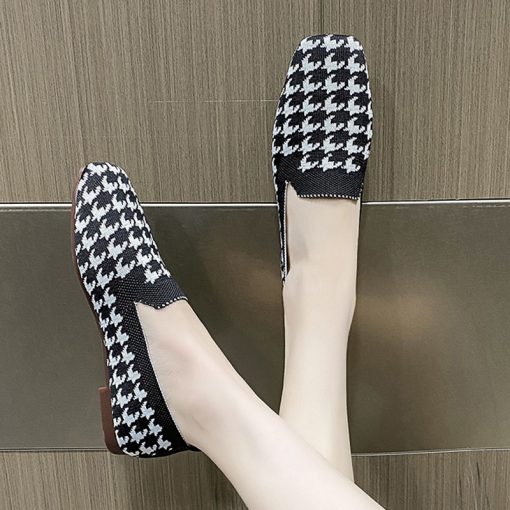 Women’s Houndstooth Knitted Slip On LoafersFlatsmainimage5Woman-Loafers-Houndstooth-Knitted-Slip-On-Shoes-Spring-Flat-Moccasins-Ladies-Wide-Fit-Zapatos-De-Mujer