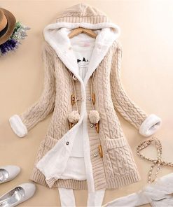 Thick Warm Inside Fleece Padded Horn Button Hooded SweatersTopsvariantimage0JAYCOSIN-Women-Parkas-Coat-Cashmere-Thick-Warm-Inside-Fleece-Padded-Horn-Button-Hooded-Coat-Winter-Casual