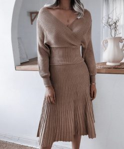 Women’s Autumn Winter Solid Knitting Suit Long DressDressesvariantimage2Women-Autumn-Winter-Solid-Knitting-Suit-Long-Sleeve-Off-The-Shoulder-Sweater-Pleated-Skirt-Bright-Silk
